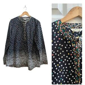 Orvis Multicolored Geometric Print Button Placket Popover Blouse XL Lightweight